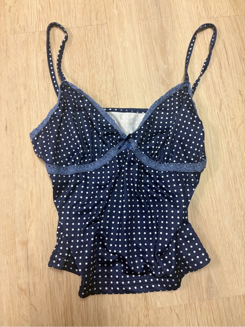 Navy Polka Dot Lace-Trim Camisole